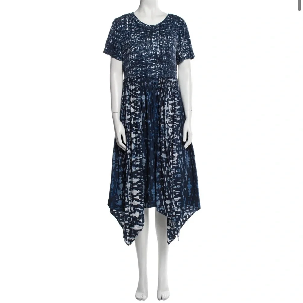 Donna Karan Blue Tie Dye Asymmetric Hem boho Dress size Women’s Small